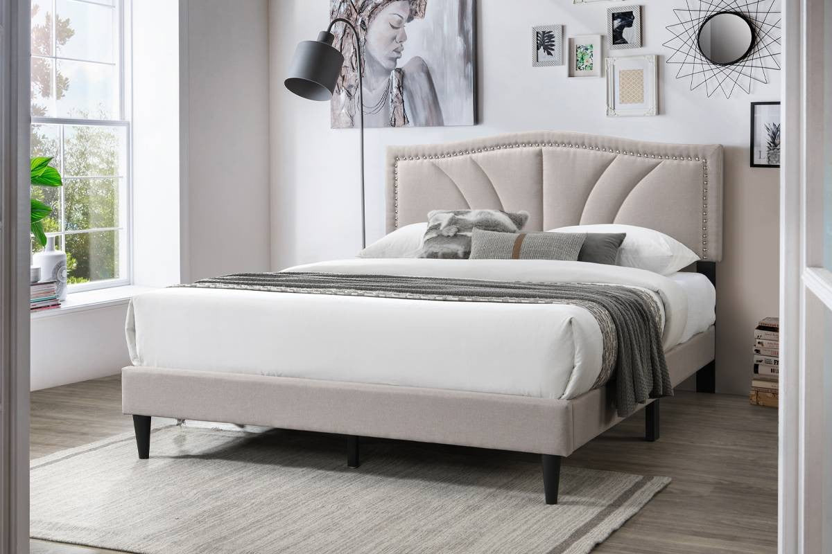 Queen Bed - Light Brown