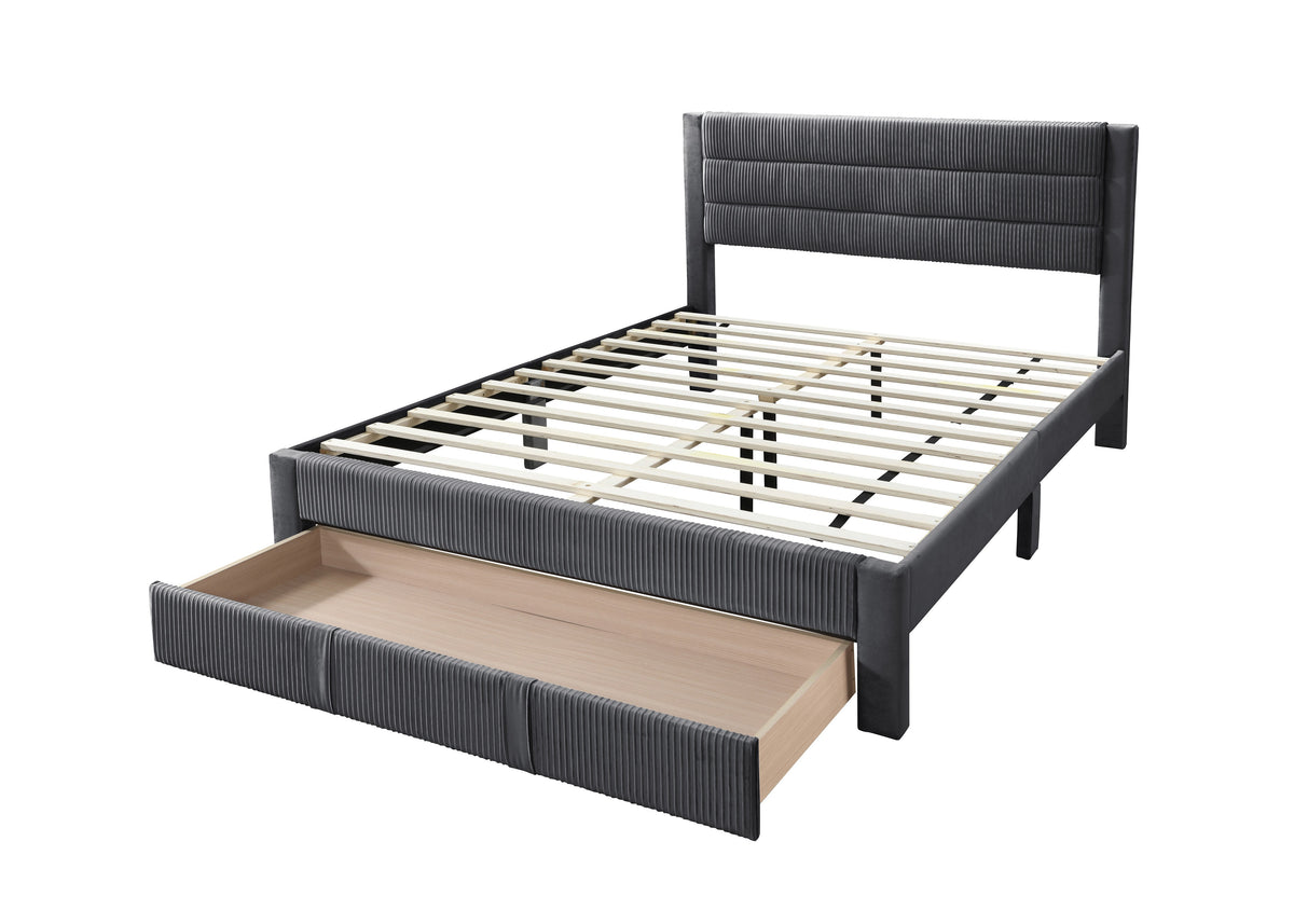 Queen Bed W/ Underbed Drawer - Charcoal