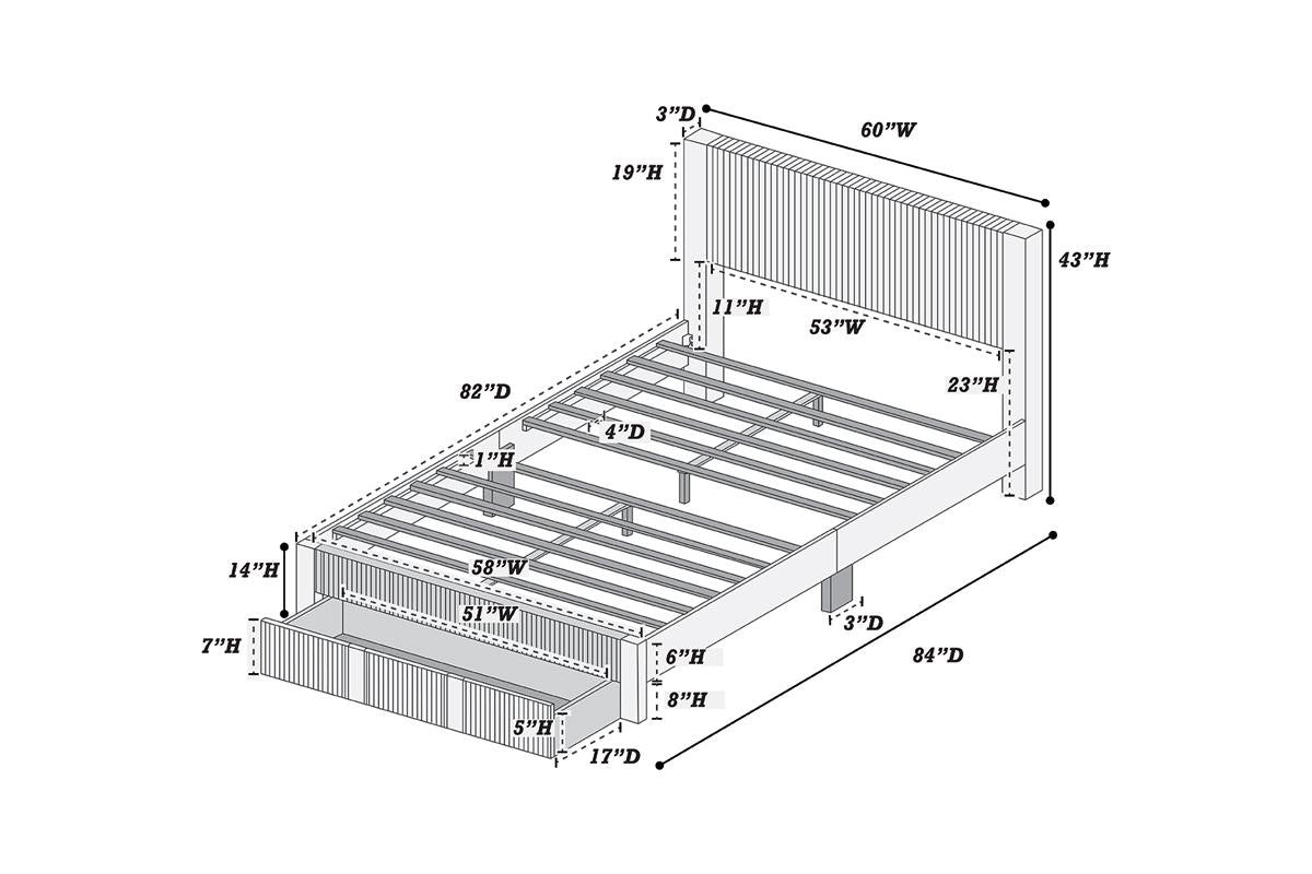 Queen Bed W/ Underbed Drawer - Charcoal