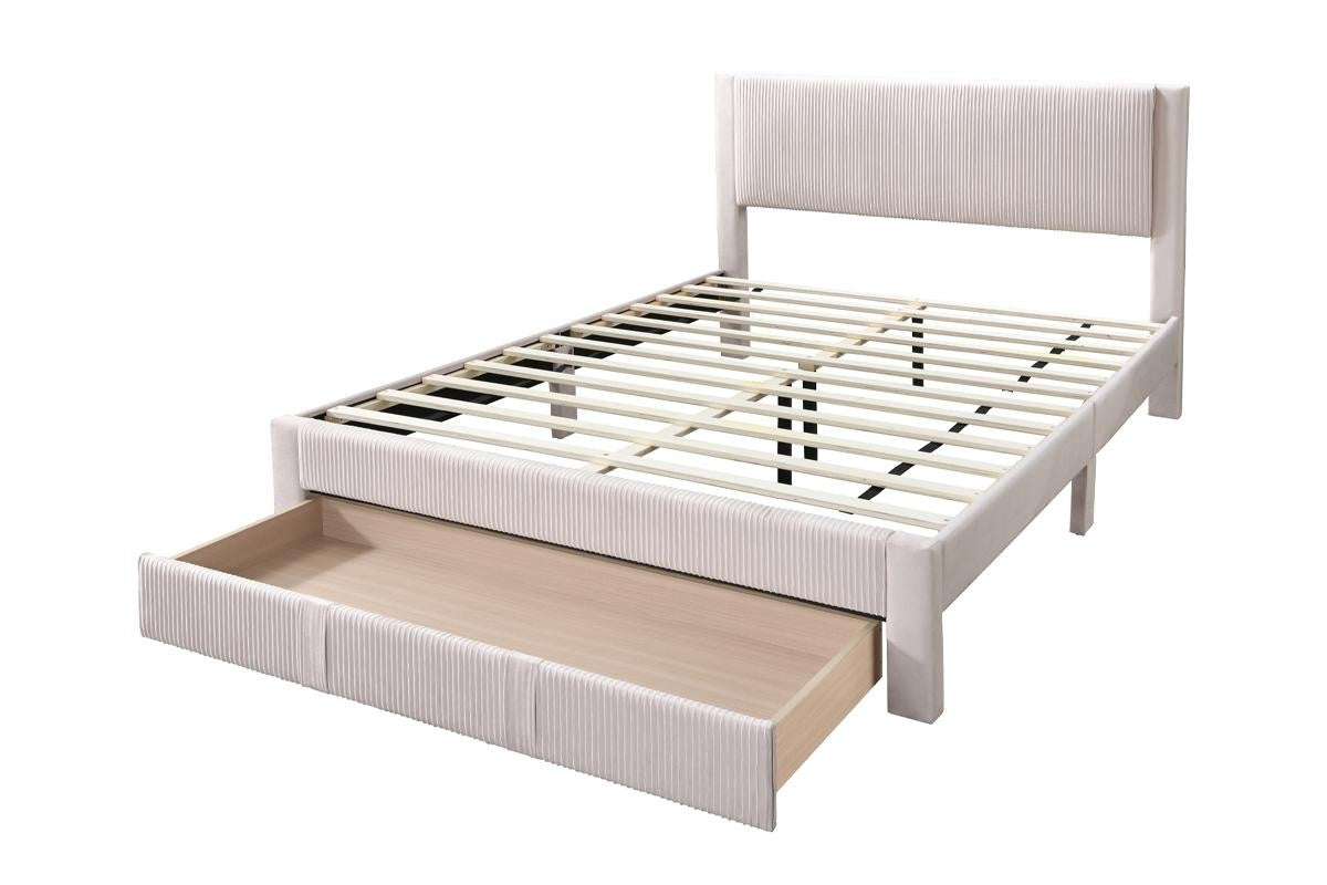 Queen Bed W/ Underbed Drawer - Light Pink