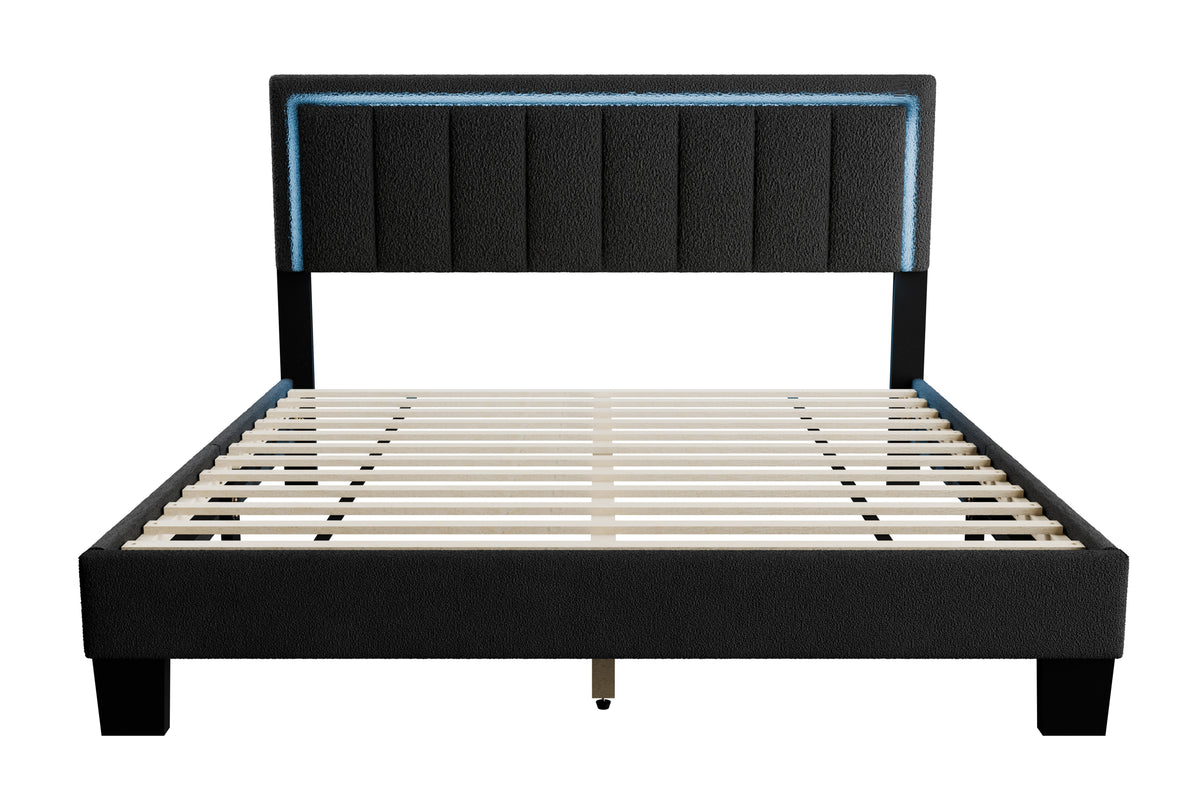 Queen Bed W/ Built-In Led Lights - Charcoal