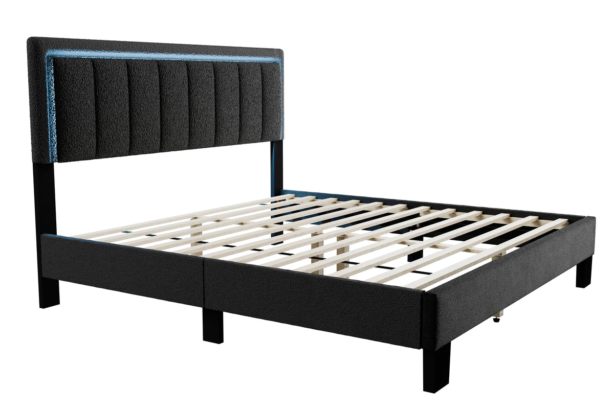 Queen Bed W/ Built-In Led Lights - Charcoal