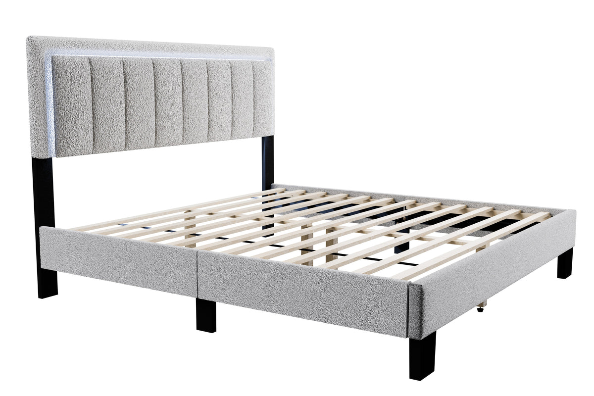 Queen Bed W/ Built-In Led Lights - Light Gray