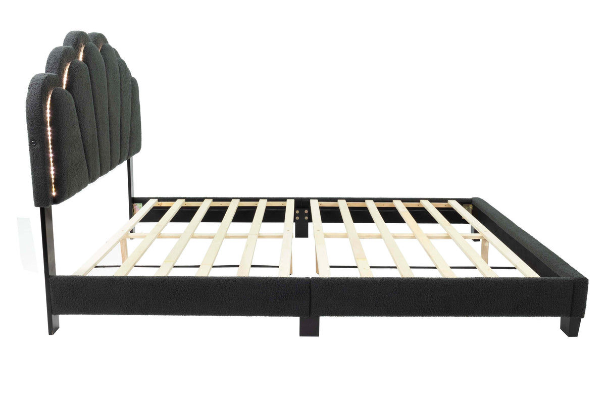 Queen Bed W/ Built-In Led Lights - Charcoal