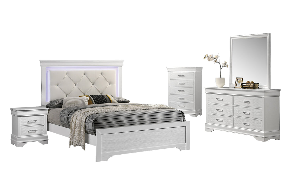 Queen Bed W/Led - White