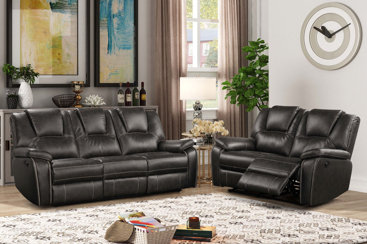 SOFA & LOVESEAT POWER RECLINER AIR LEATHERETTE DARK GRAY ML8089