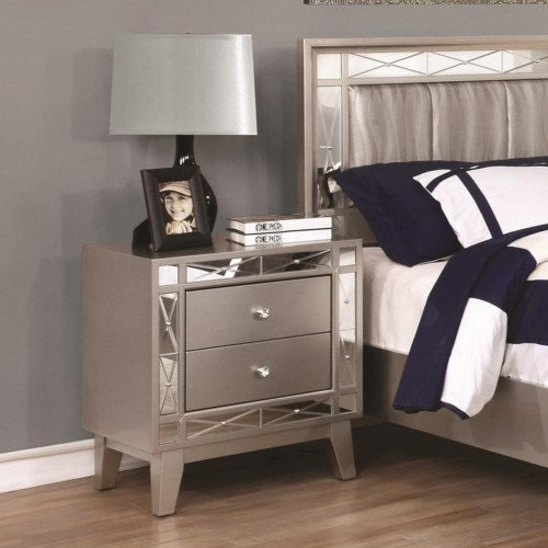 Leighton 2 Drawer Nightstand with Mirrored Panel Accents-COA