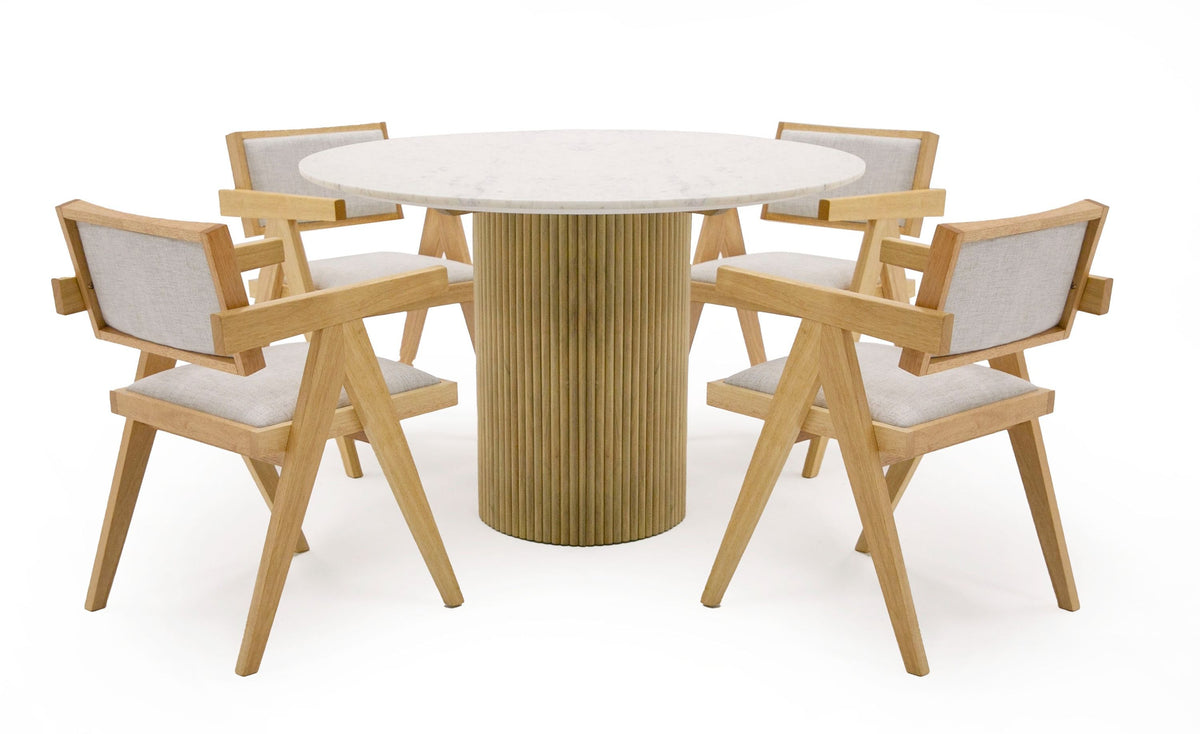 WHITE MARBLE & MANGO ROUND DINING TABLE 1120-VIG