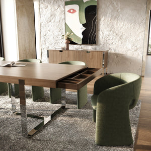 MODERN WALNUT AND STAINLESS STEEL DINING TABLE 2203T-VIG