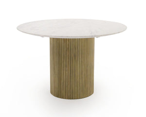 WHITE MARBLE & MANGO ROUND DINING TABLE 1120-VIG