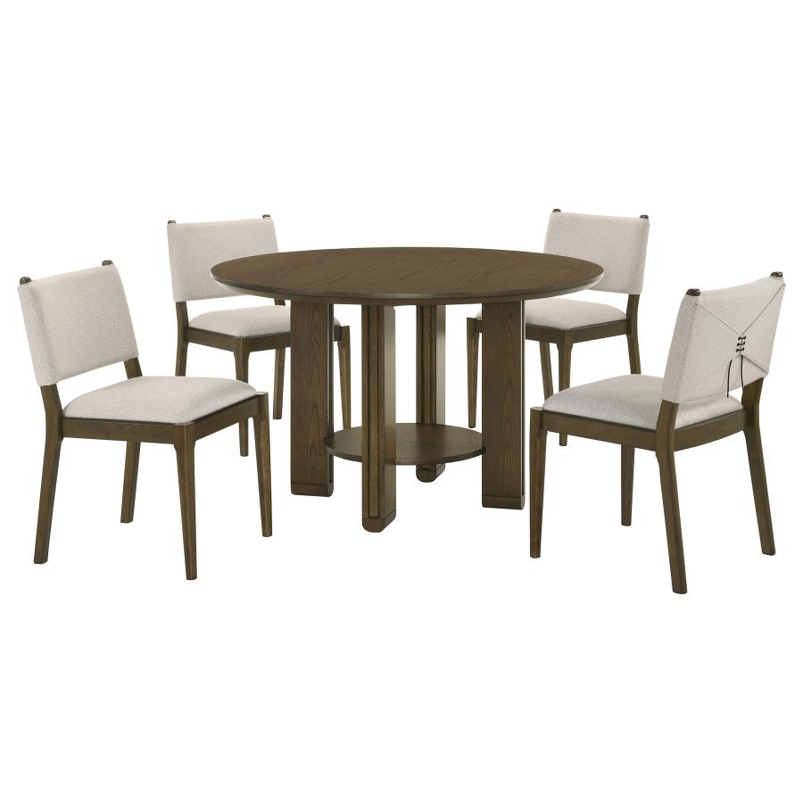 5-piece Round Wood Dining Room Table Set Brown 193660-S5 CST