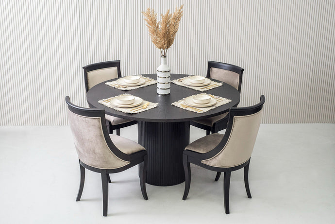 MODERN BLACK OAK ROUND DINING TABLE WITH EXTENSION 1254-VIG