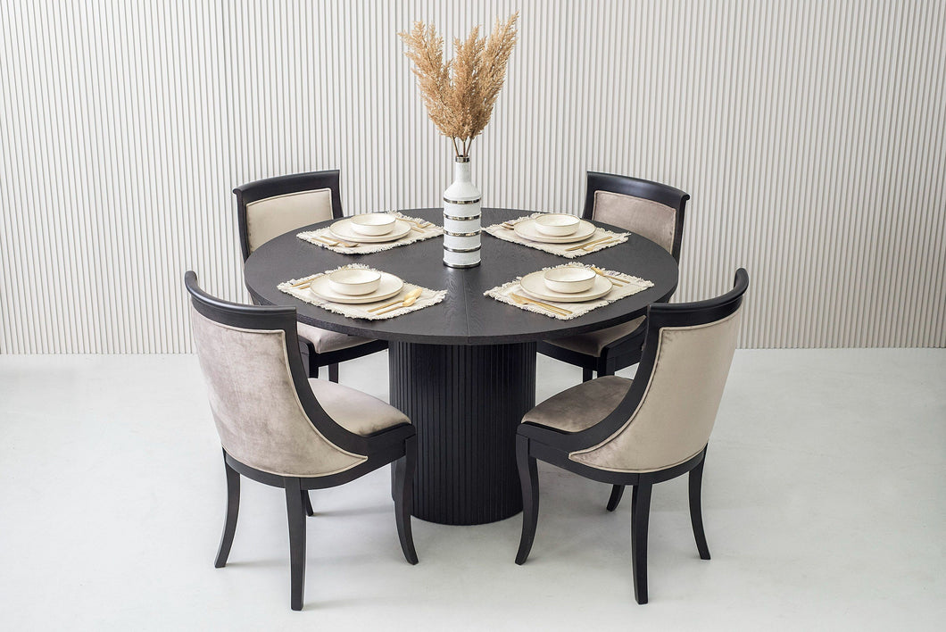 MODERN BLACK OAK ROUND DINING TABLE WITH EXTENSION 1254-VIG