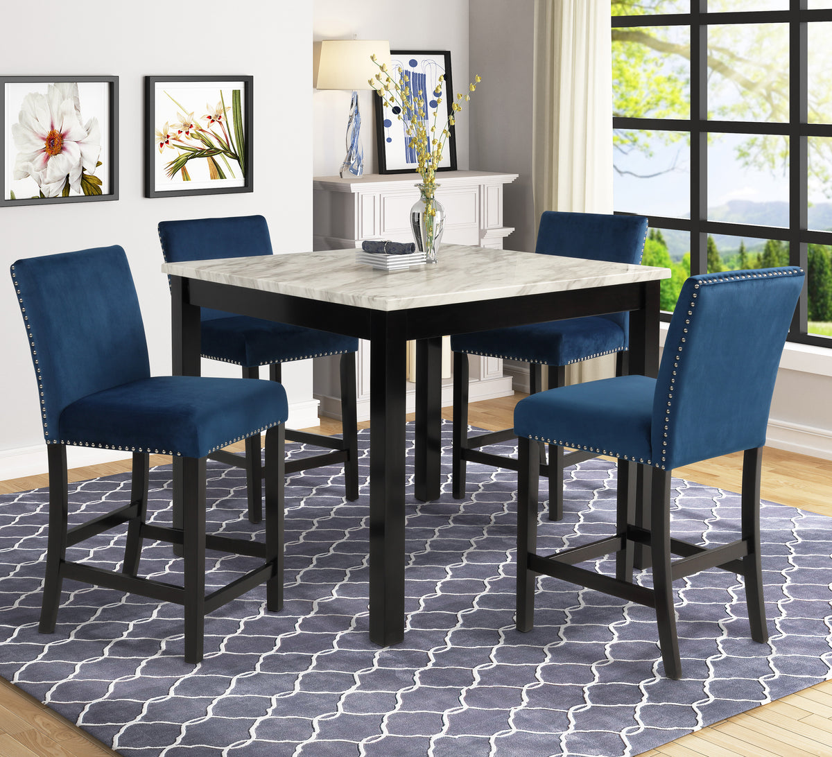 CELESTE 5PC 42" MARBLE FINISH COUNTER TABLE & 4 CHAIRS-NC