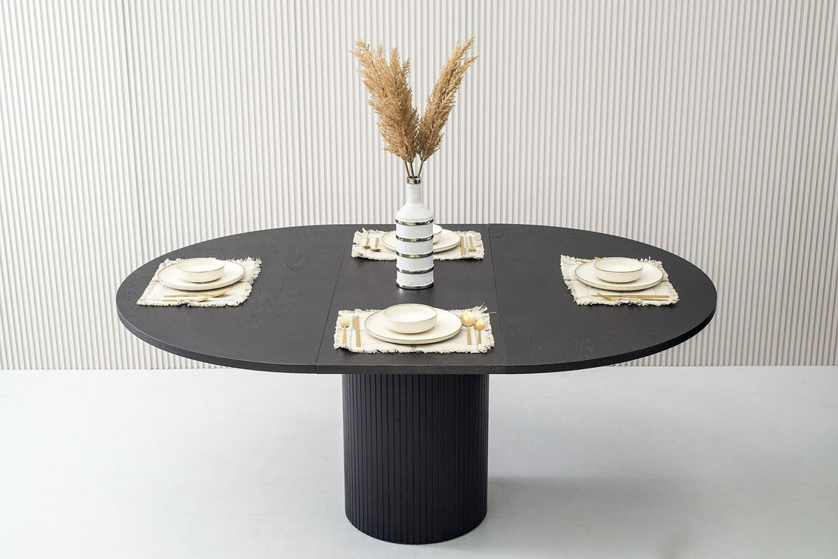 MODERN BLACK OAK ROUND DINING TABLE WITH EXTENSION 1254-VIG