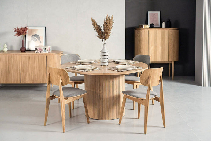 MODERN NATURAL OAK ROUND DINING TABLE WIHT EXTENSION 1255-VIG