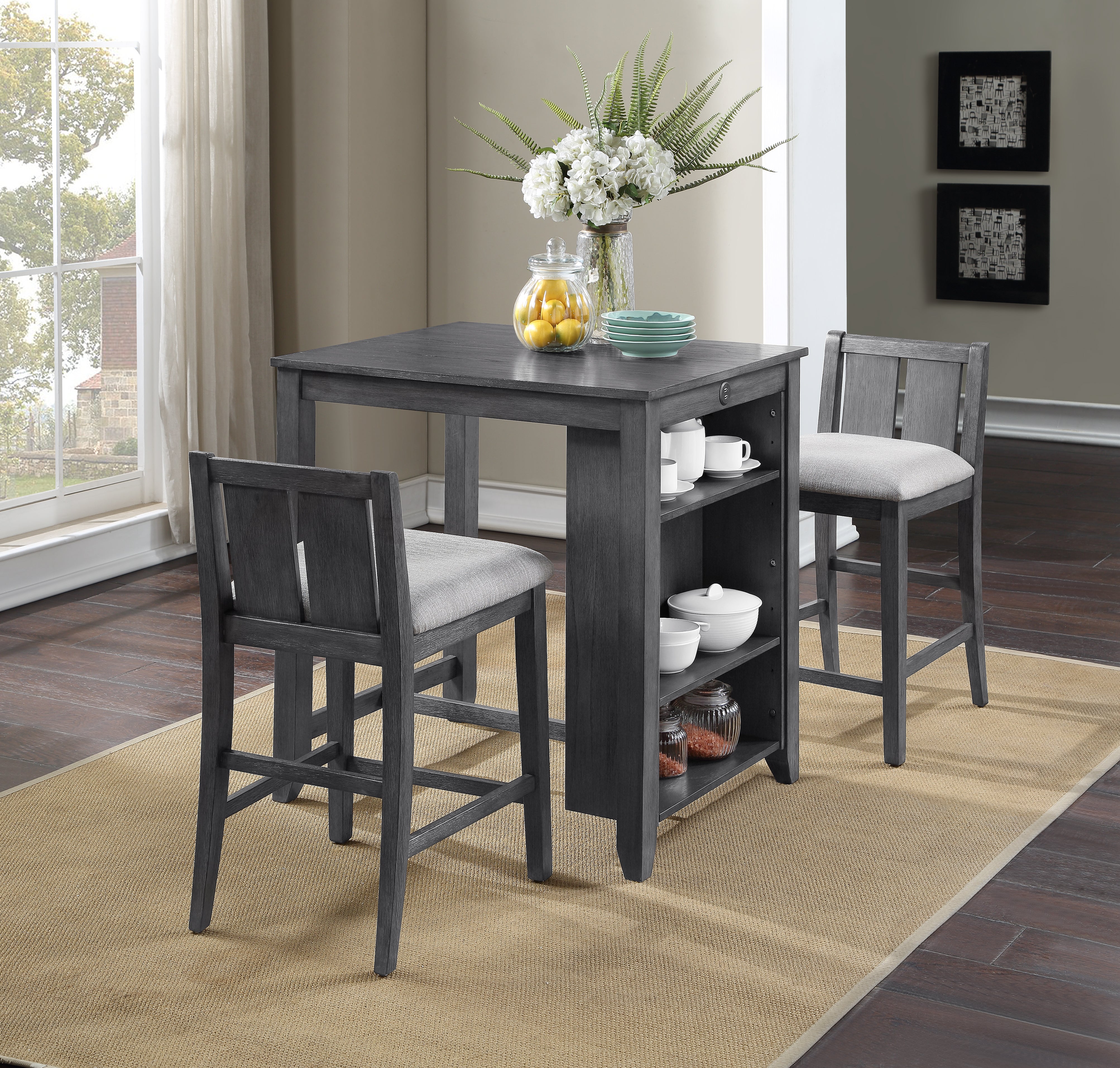 HESTON 36" STORAGE COUNTER TABLE SET W/2 CHAIRS-NC