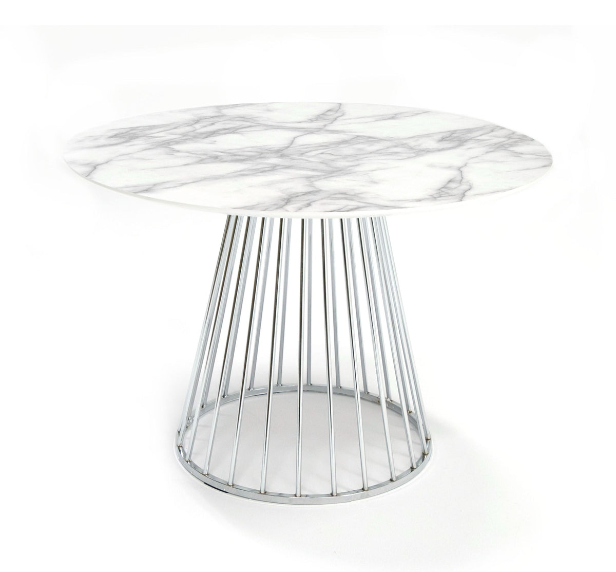 MODERN WHITE AND SILVER ROUND DINING TABLE 0257-VIG