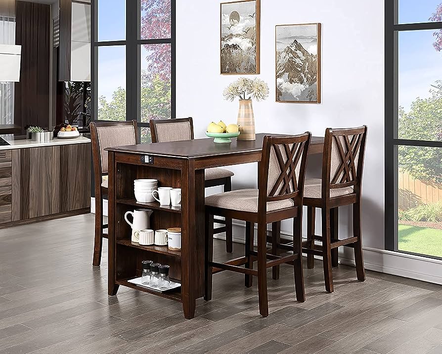 AMY 60" COUNTER TABLE+CHAIRS W/STG (5 PC)-NC