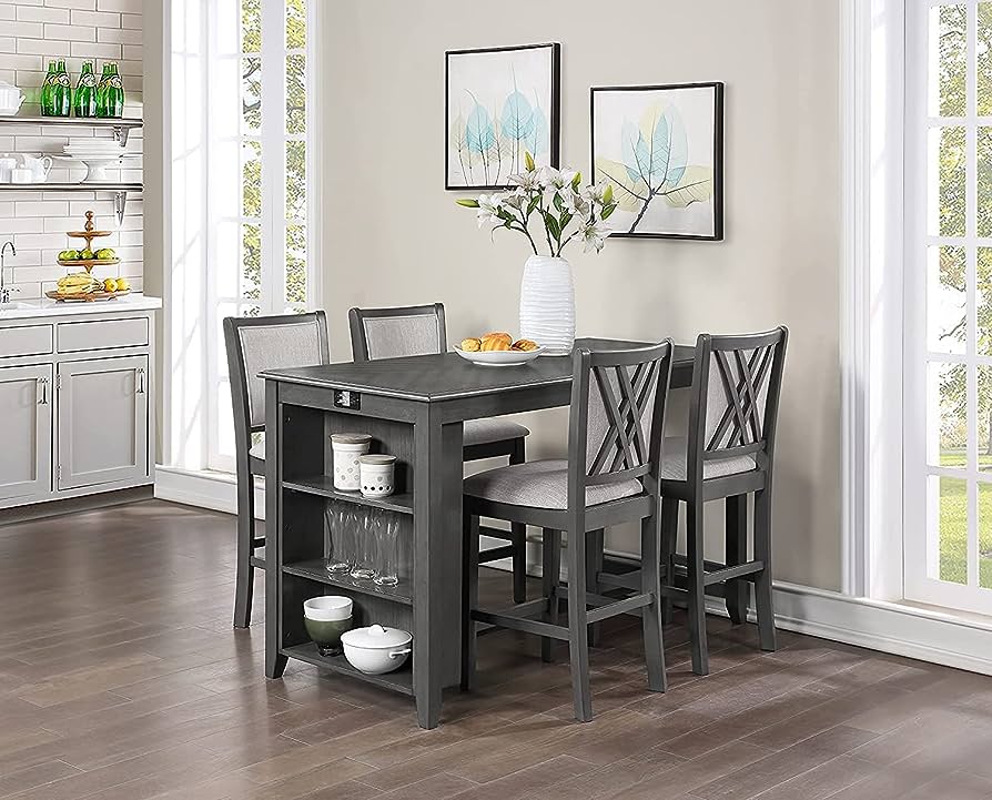 AMY 60" COUNTER TABLE+CHAIRS W/STG (5 PC)-NC