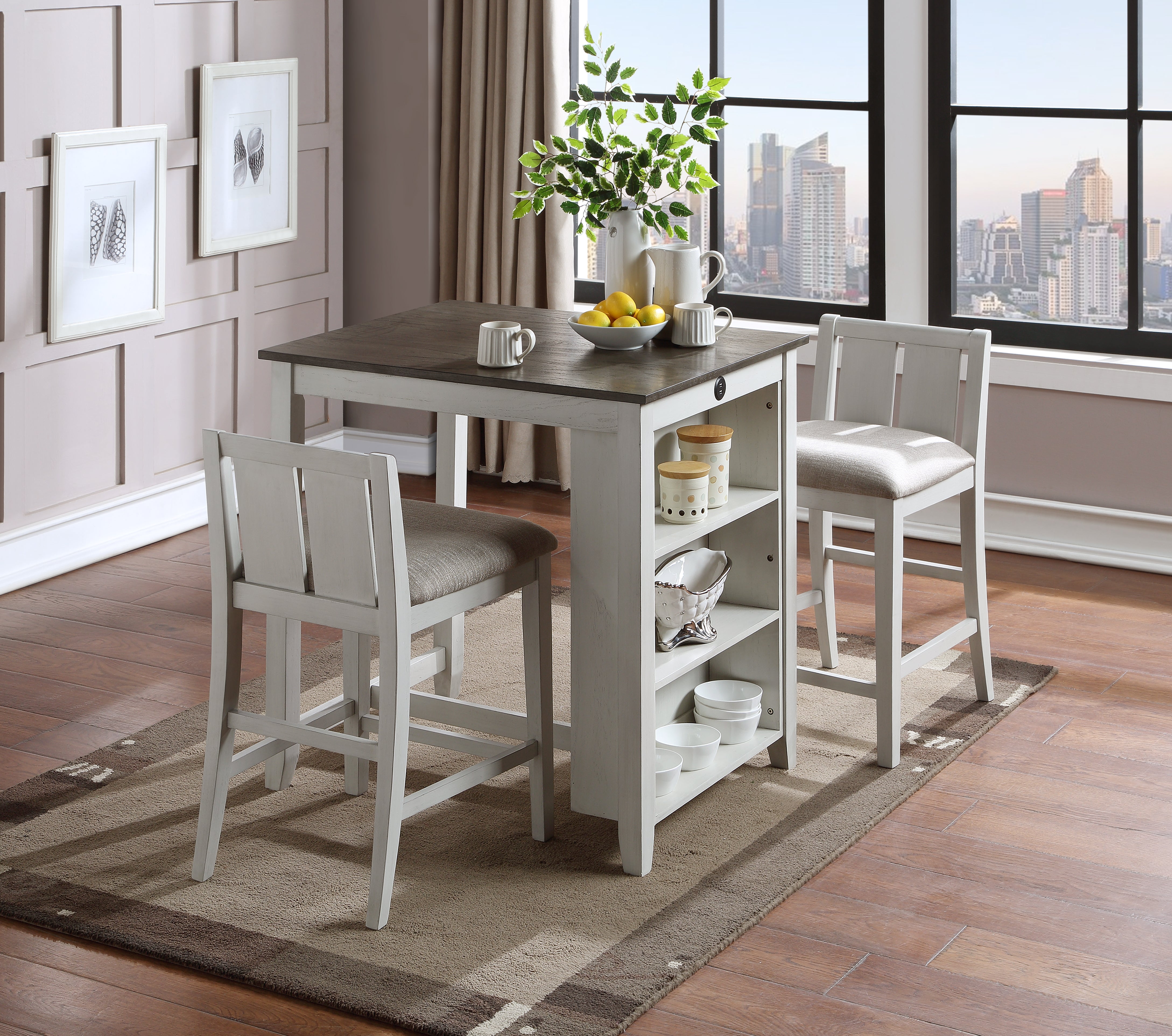 HESTON 36" STORAGE COUNTER TABLE SET W/2 CHAIRS-NC