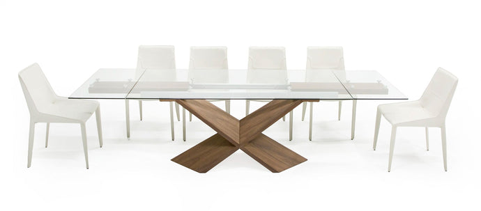 MODERN WALNUT AND GLASS EXTENDABLE DINING TABLE 8782-VIG