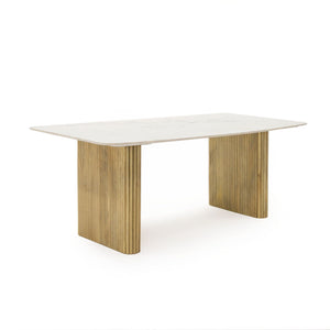 WHITE MARBLE & MANGO RECTANGULAR DINING TABLE 1200-VIG