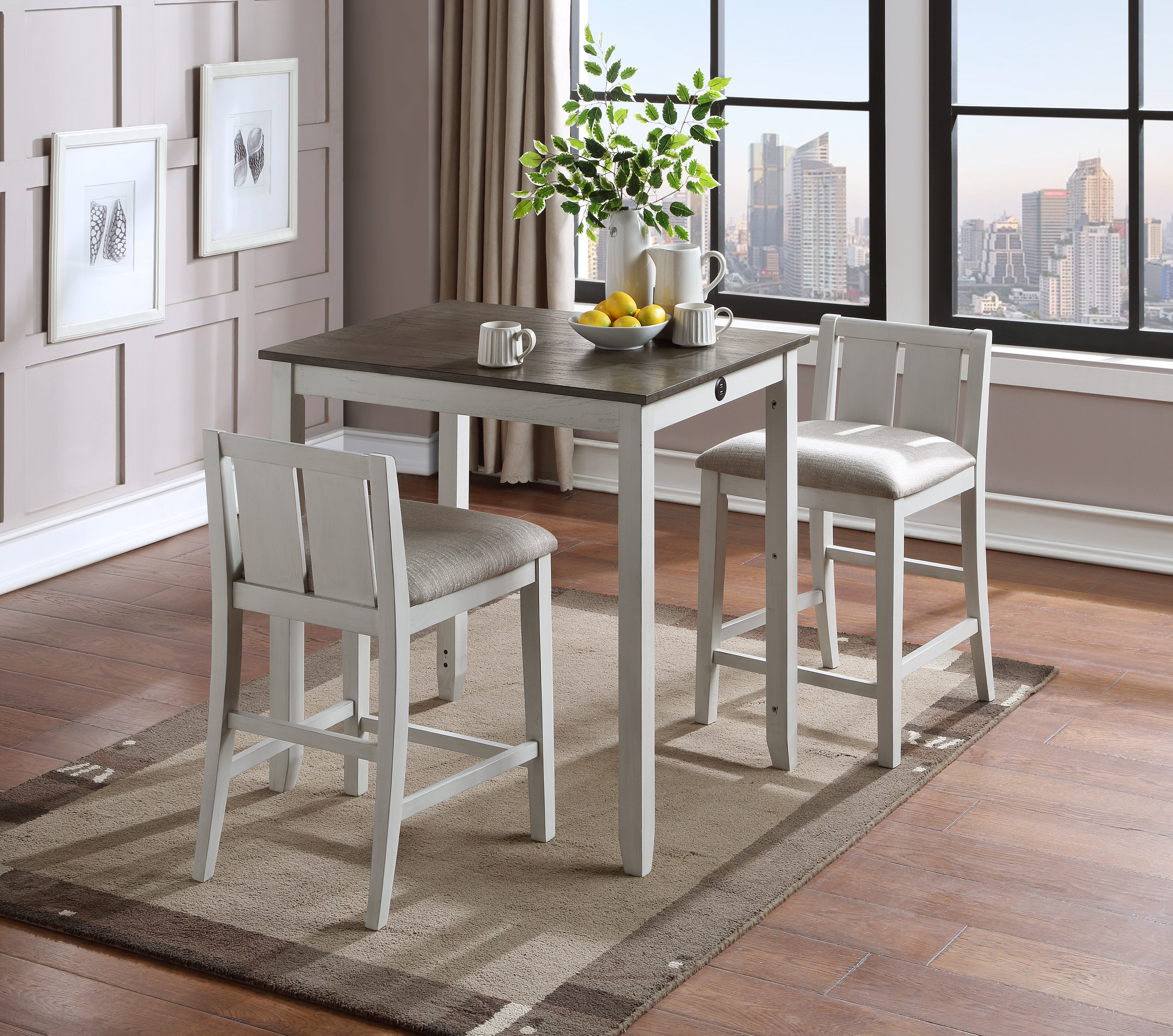 HESTON 36" STORAGE COUNTER TABLE SET W/2 CHAIRS-NC