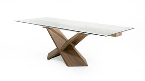 MODERN WALNUT AND GLASS EXTENDABLE DINING TABLE 8782-VIG