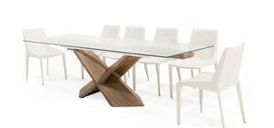 MODERN WALNUT AND GLASS EXTENDABLE DINING TABLE 8782-VIG