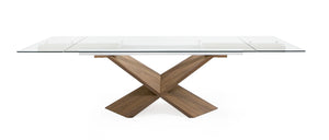 MODERN WALNUT AND GLASS EXTENDABLE DINING TABLE 8782-VIG