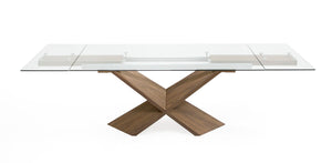 MODERN WALNUT AND GLASS EXTENDABLE DINING TABLE 8782-VIG