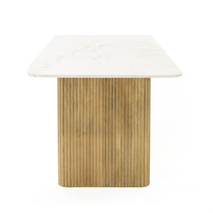WHITE MARBLE & MANGO RECTANGULAR DINING TABLE 1200-VIG