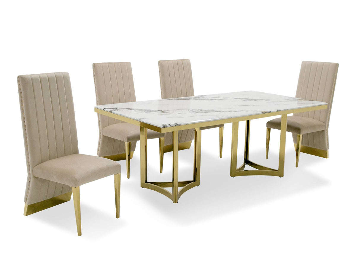 WHITE MARBLE & GOLD DINING TABLE 1301-VIG