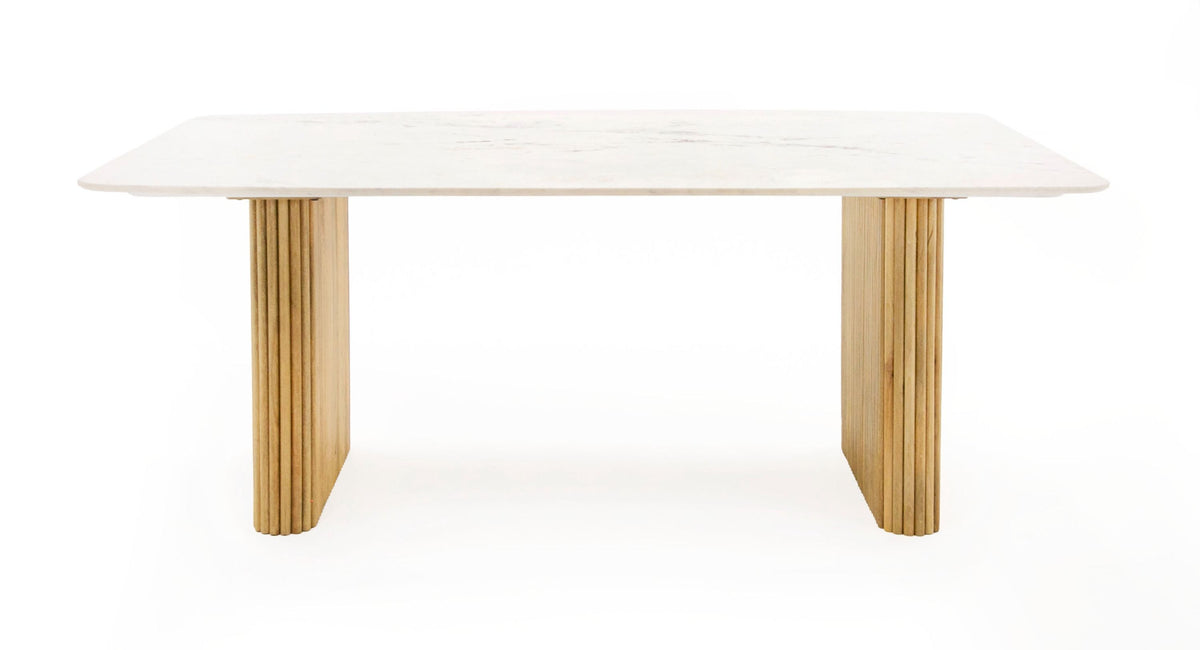 WHITE MARBLE & MANGO RECTANGULAR DINING TABLE 1200-VIG