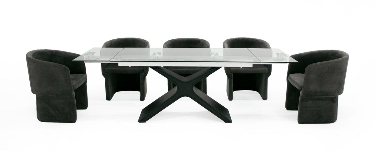 MODERN BLACK GLASS EXTENDABLE DINING TABLE 8941-VIG