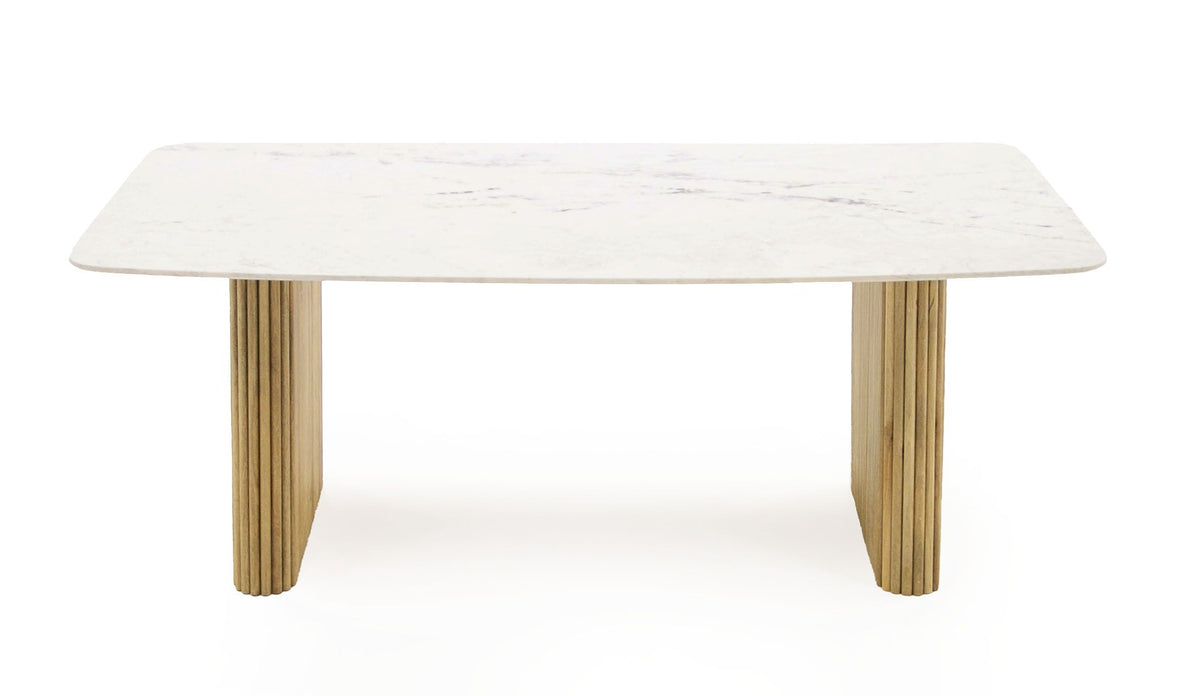 WHITE MARBLE & MANGO RECTANGULAR DINING TABLE 1200-VIG