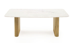 WHITE MARBLE & MANGO RECTANGULAR DINING TABLE 1200-VIG