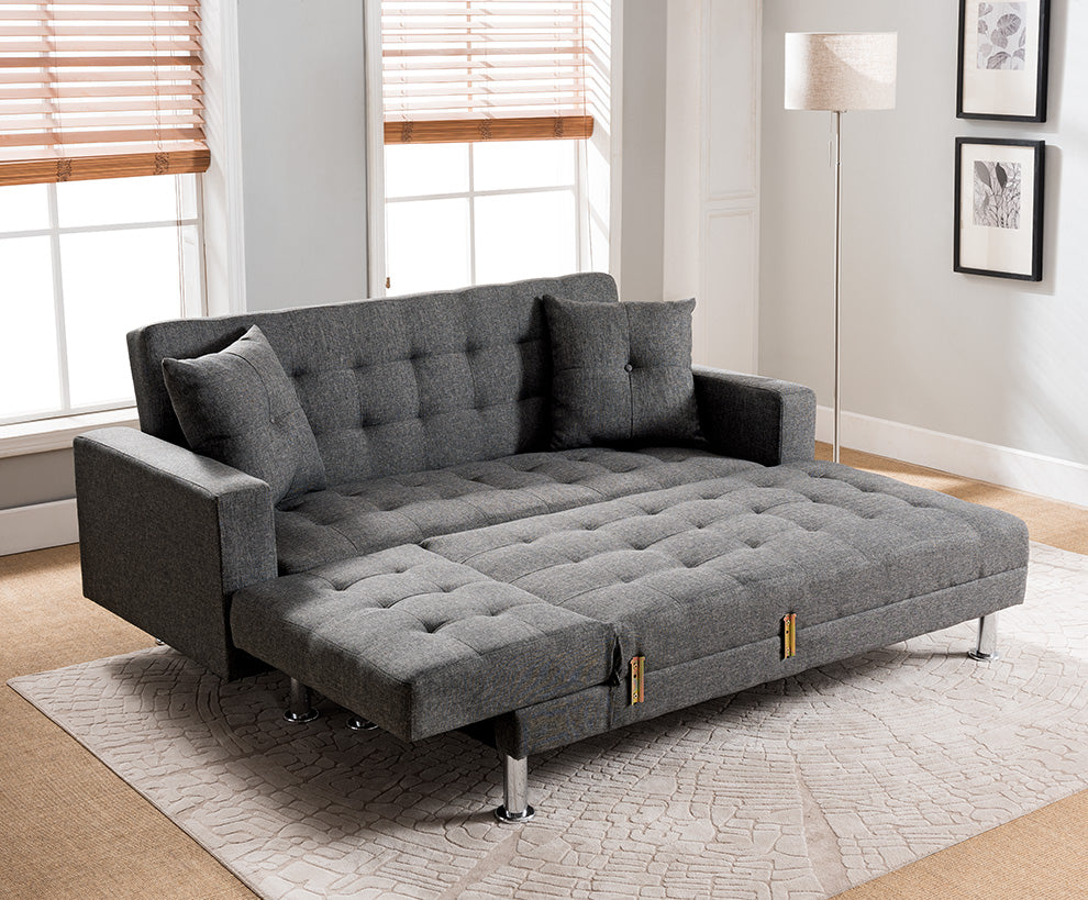 Tufted Linen Fabric REVERSIBLE Sectional Sofa Bed 8056 GY/MG