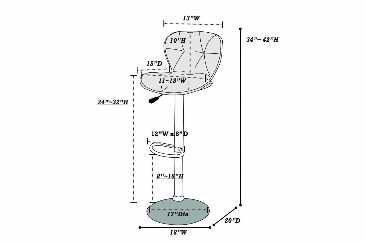 Adjustable Bar Stool - Silver