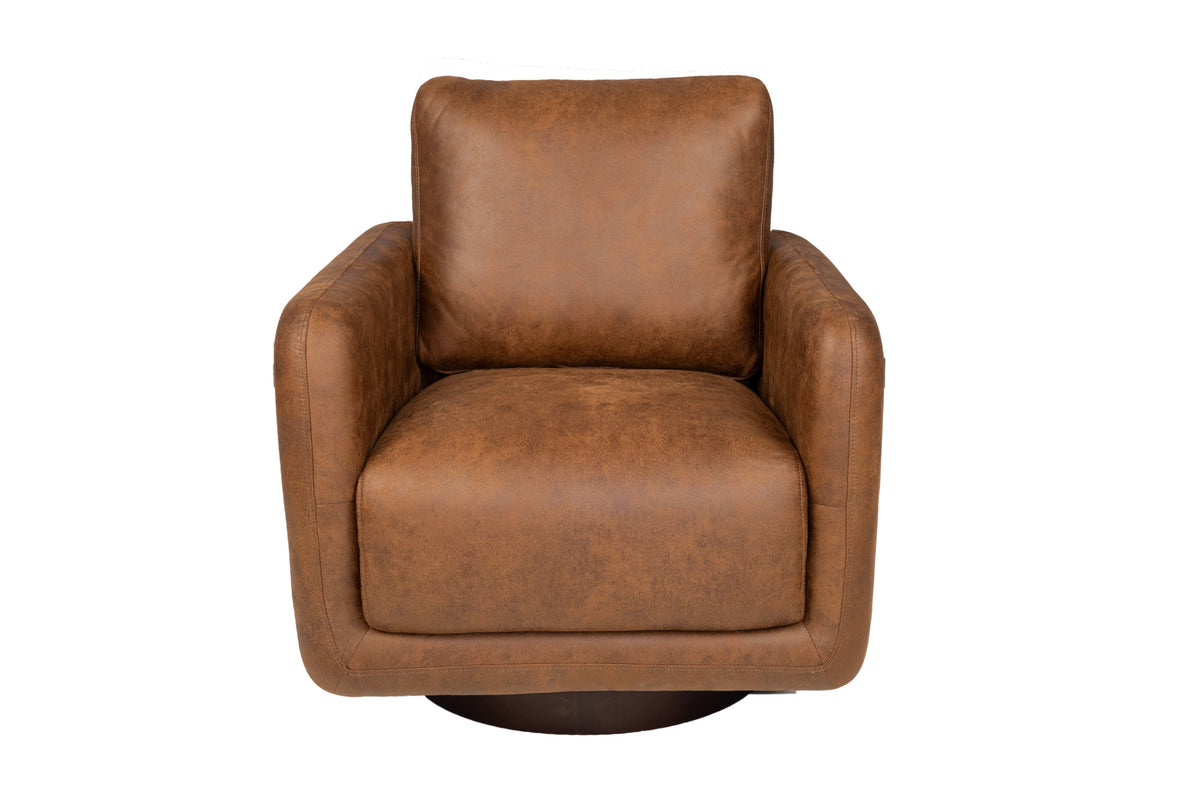 Swivel Chair - Walnut Leather-Like Fabric