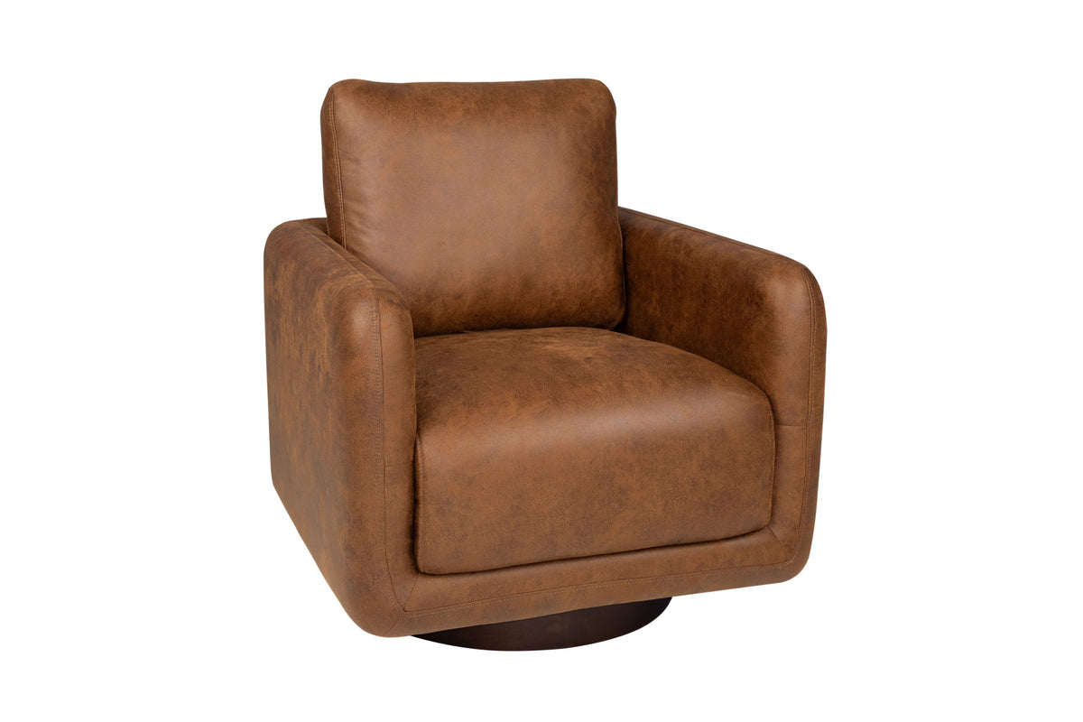 Swivel Chair - Walnut Leather-Like Fabric