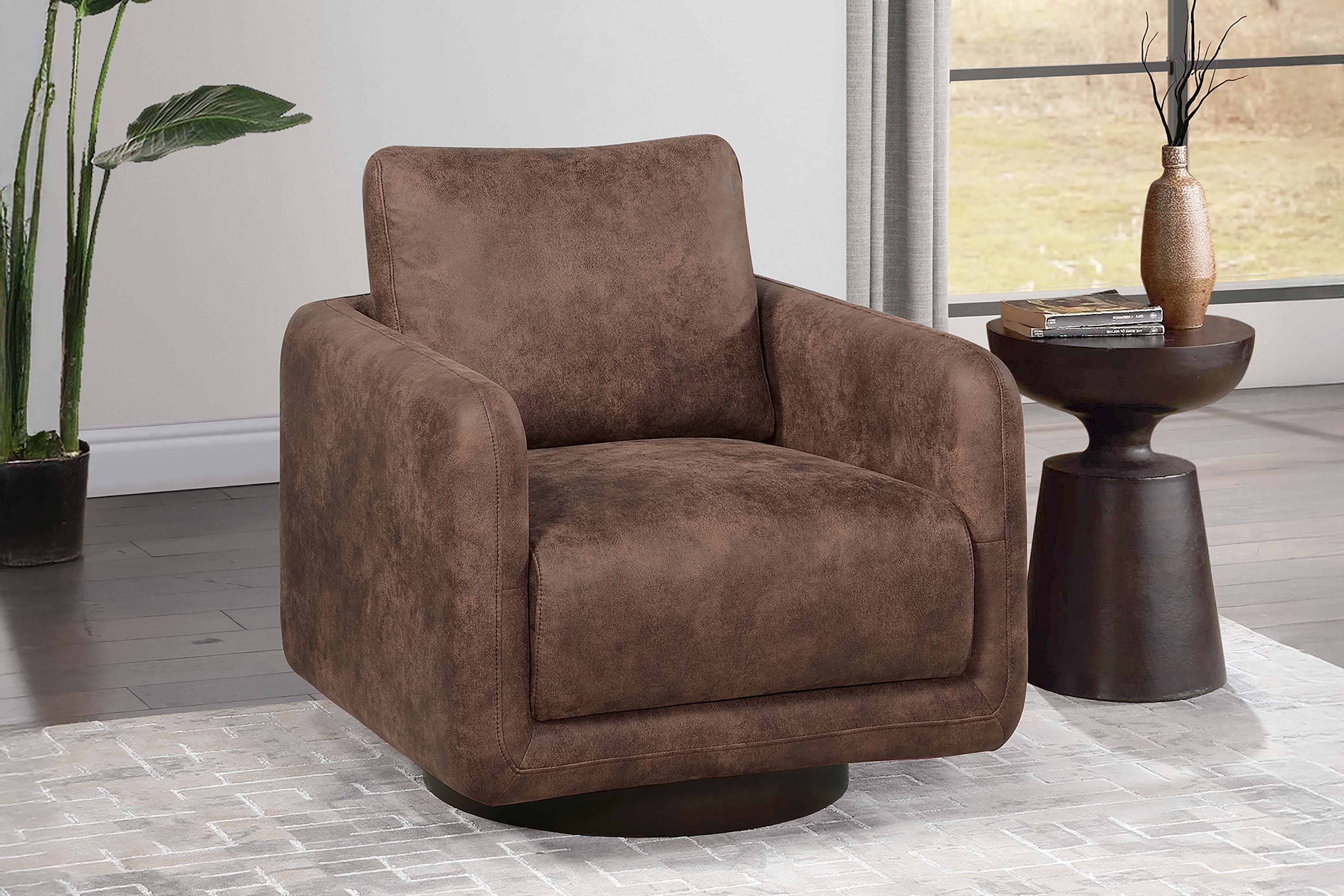 Swivel Chair - Walnut Leather-Like Fabric