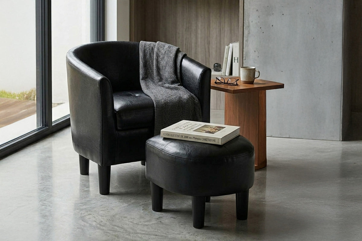 Accent Chair W/ Ottoman - Black