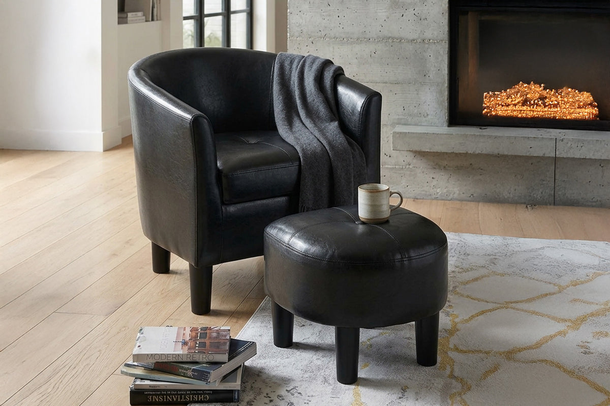 Accent Chair W/ Ottoman - Black