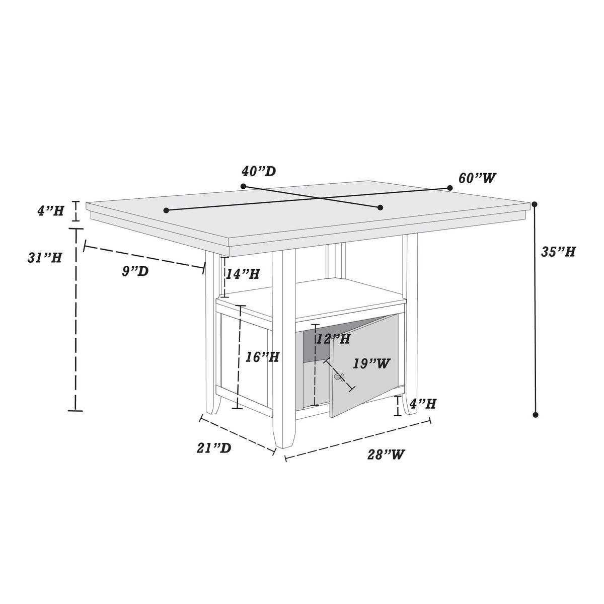 Counter Height Table W/Storgae - Espresso