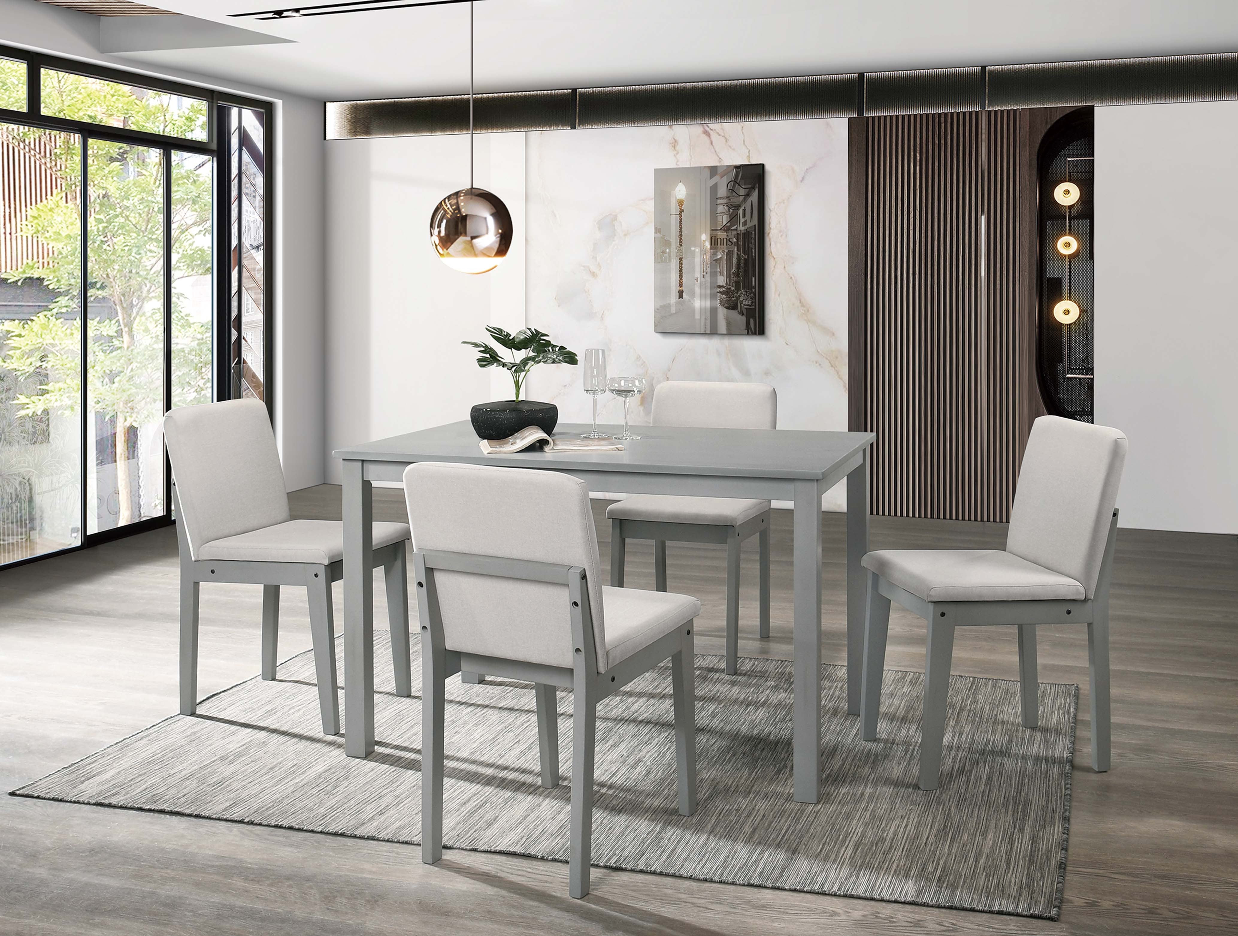 5 Piece Dining Set - Beige Burlap / Grey Finish