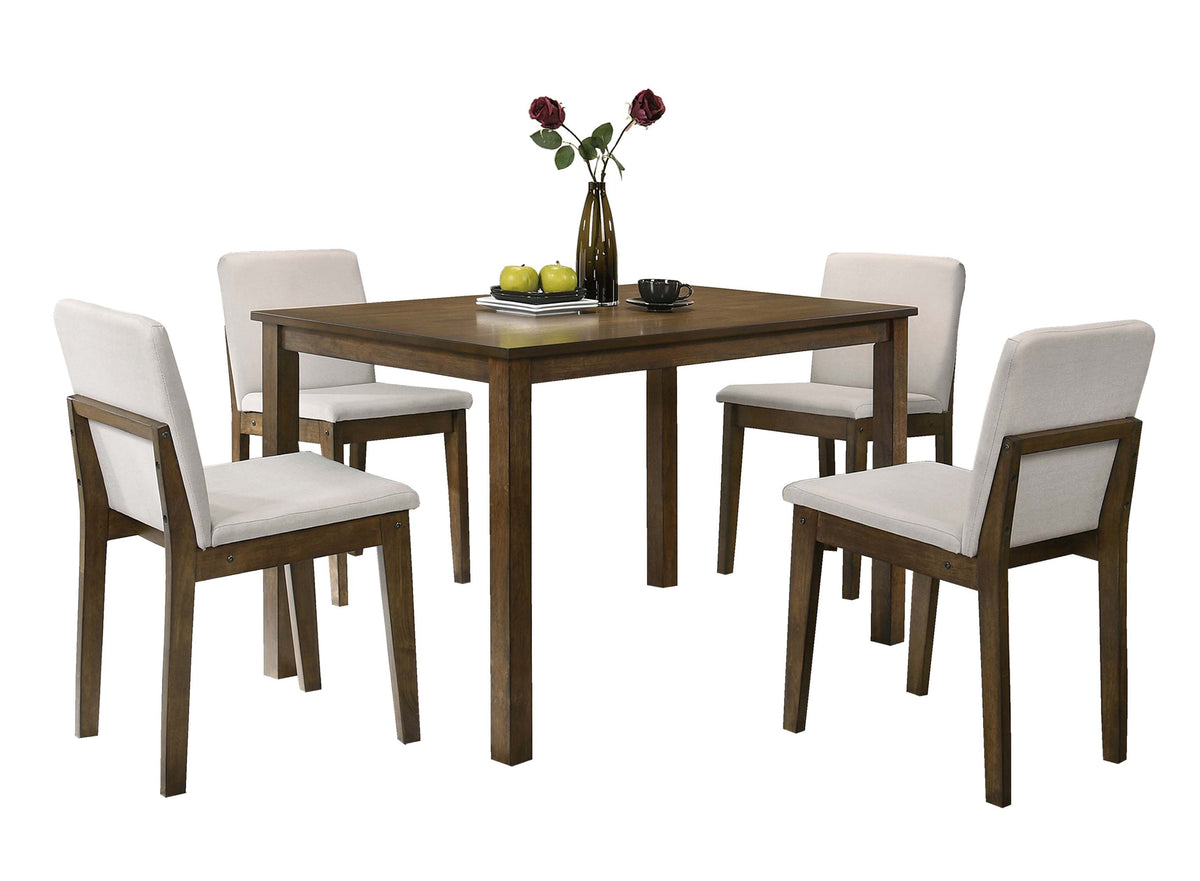 5-Pcs Dining Set - Beige Burlap / Dark Walnut Finish