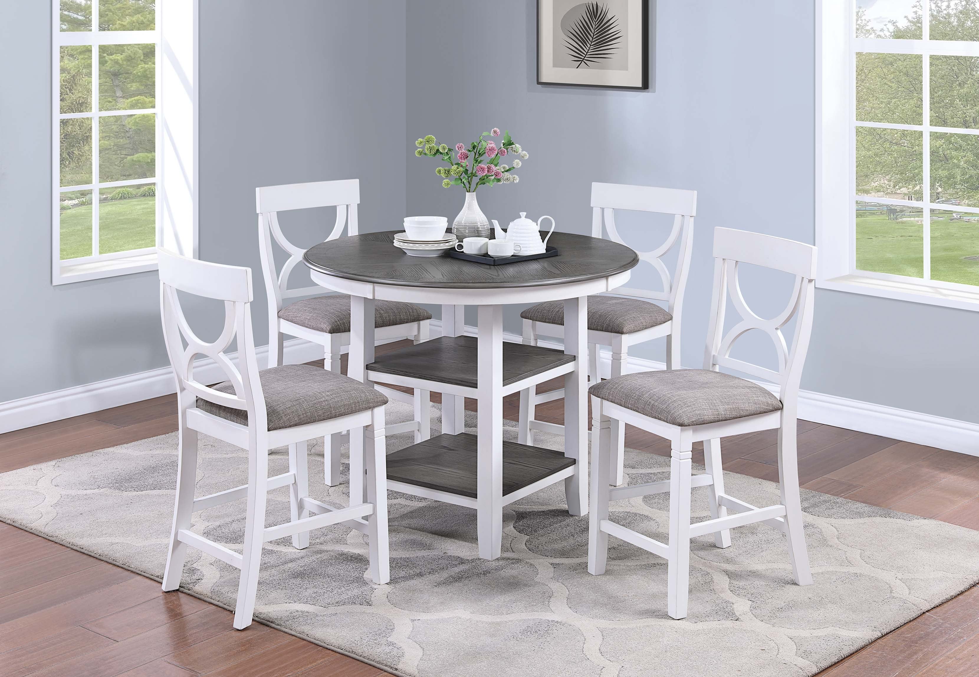 5-Pcs Counter Height Dining Set - White + Grey