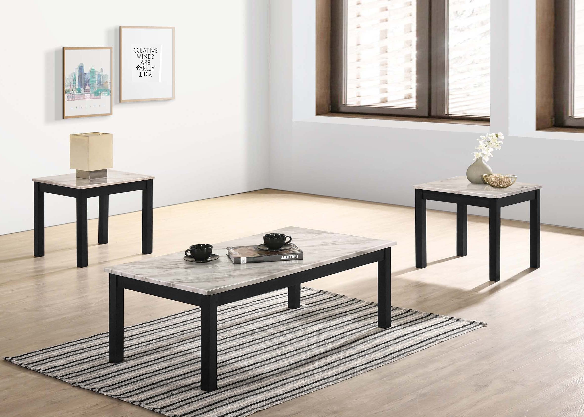 3 Pcs Table Set - Marble White
